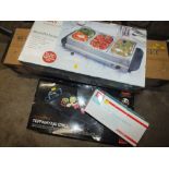 A BOXED MINI BUFFET SERVER, GRILL AND CAR VACUUM