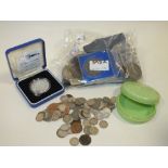 A QUANTITY OF VINTAGE AND MODERN COINAGE TO INCLUDE SILVER 5 POUND COIN, EARLY 20TH CENTURY
