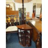 A MAHOGANY STANDARD LAMP, SMALL CORNER CABINET AND A GILT MIRROR (3)