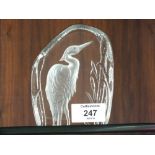 A WEDGWOOD CRYSTAL HERON PAPERWEIGHT