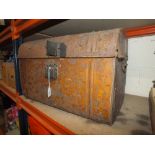 A VINTAGE METAL TRUNK