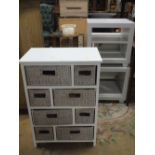 A MODERN DRAWER UNIT WITH BASKET DRAWERS AND TWO MODERN BEDSIDE CABINETS (3)