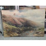 AN UNFRAMED OIL ON CANVAS SIGNED G SHAW 86 DEPICTING A DARTMOOR SCENE WITH FIGURE