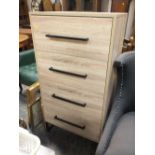 A MODERN FOUR DRAWER CHEST OF METAL LEGS H 117 W 60 CM