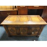A QUALITY OAK COFFER OF SMALL PROPORTIONS W 91 CM