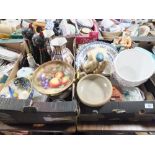 TWO TRAYS OF ASSORTED CHINA AND CERAMICS TO INCLUDE A FRUIT PATTERN TWIN HANDLED BOWL, KOREA WARE