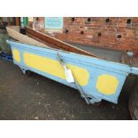 A VINTAGE METAL CHEESE VAT ON WHEELS L 275 CM