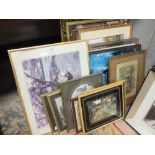 A QUANTITY OF PICTURES AND PRINTS, MIRROR ETC