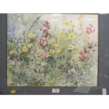 A FRAMED AND GLAZED WATERCOLOUR DEPICTING FLOWERS SIGNED SAMELL
