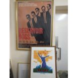 A LARGE FRAMED AND GLAZED RESERVOIR DOGS ADVERTISING POSTER TOGETHER WITH A PSYCHO EXAMPLE PLUS A VE
