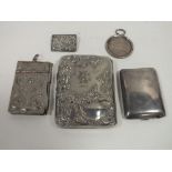 A BAG OF HALLMARKED SILVER AND WHITE METAL ITEMS TO INCLUDE A HALLMARKED SILVER MATCH HOLDER WITH