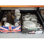 A TRAY OF ROYAL DOULTON STEELITE CHINA TOGETHER WITH A TRAY OF ASSORTED CHINA AND CERAMICS TO