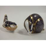 A ROYAL CROWN DERBY AMARI BADGER PAPER WEIGHT WITH GOLD STOPPER TOGETHER WITH A REN PAPER WEIGHT