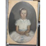 A LARGE UNFRAMED OIL ON BOARD OVAL PORTRAIT OF A YOUNG GIRL SIGNED LOWER LEFT