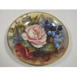 A HAND PAINTED FLORAL AYNSLEY PIN DISH SIGNED JA BAILEY