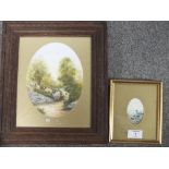 PETER GRAVES - A WATERCOLOUR OF SHEEP ON A PATHWAY, signed lower right, in oval mount, framed and