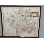 A FRAMED AND GLAZED MAP OF WORCESTERSHIRE BY ROBERT MORDEN DATED 1695 TOGETHER WITH A ROBERT