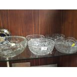 FOUR CUT GLASS FRUIT BOWLS TO INCLUDE ROYAL BRIERLEY, TUDOR AND STUART CRYSTAL ETC. TOGETHER WITH