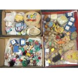 THREE BOXES OF VINTAGE TOYS, TRINKET BOXES, TEDDY BEARS ETC.