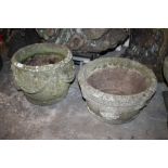 TWO LARGE CIRCULAR STONE PLANTERS