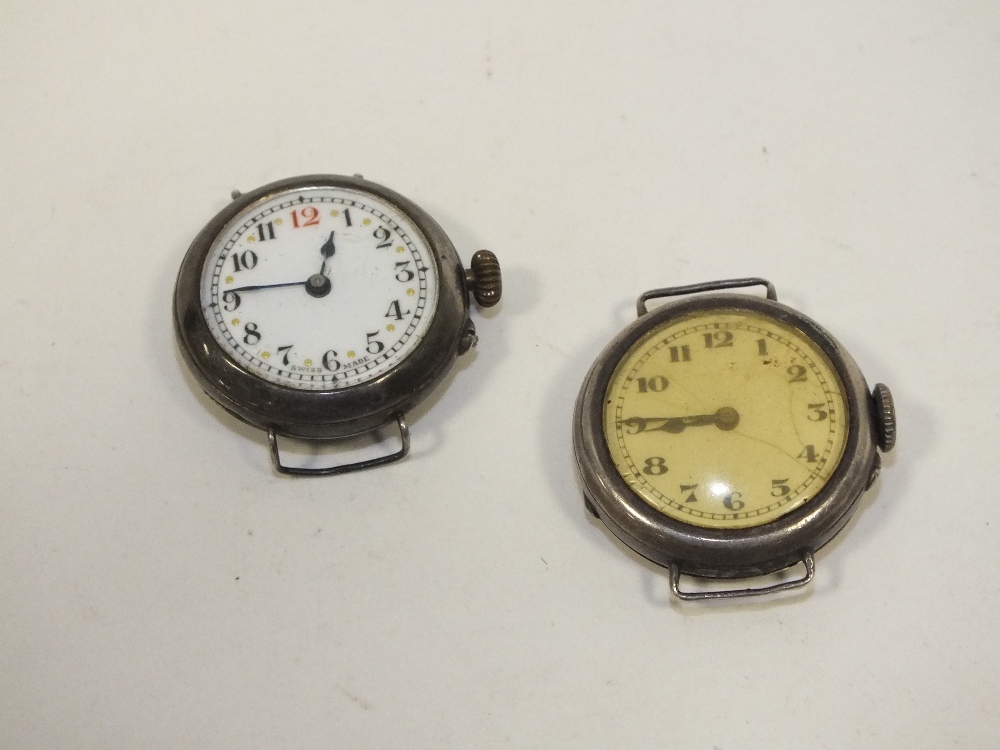 TWO VINTAGE SILVER TRENCH WATCHES