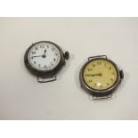 TWO VINTAGE SILVER TRENCH WATCHES