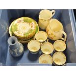 A BOX OF CHINA AND CERAMICS TO INC COALPORT, WEDGWOOD ETC