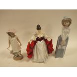 A NAO LADY FIGURE TOGETHER WITH A NAO YOUNG GIRL FIGURE AND A ROYAL DOULTON SARA FIGURE (3)
