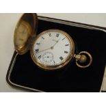 A WALTHAM GOLD PLATED FULL HUNTER POCKET WATCH