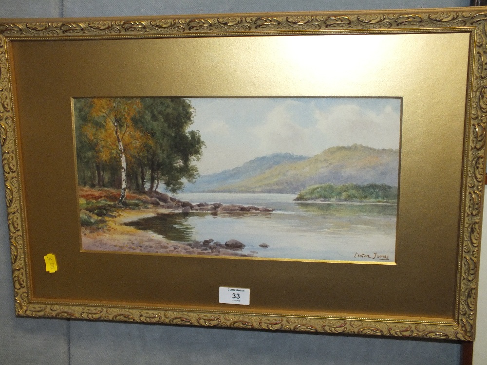 LESTER JAMES (XX). 'Derwent Water, Lake District', watercolour, gilt framed and glazed, 20 x 39 cm