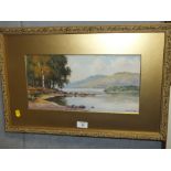 LESTER JAMES (XX). 'Derwent Water, Lake District', watercolour, gilt framed and glazed, 20 x 39 cm