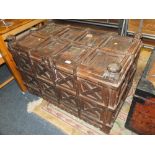 AN UNUSUAL INDIAN STYLE MARRIAGE TRAVELLING CHEST WITH TWO HINGED LIDS TO THE TOP H-73 W-102 D-58 CM