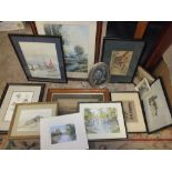 A COLLECTION OF OIL PAINTINGS AND WATERCOLOURS TO INCLUDE AN A L JONES EXAMPLE AND A W HATTON