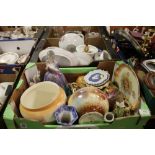 TWO TRAYS OF CERAMICS AND CHINA TO INCLUDE SIGNED HAND PAINTED VICTORIAN STYLE VASES, CROWN DUCAL