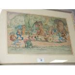AN EARLY 20TH CENTURY STUDY OF EIGHT NAUGHTY ELVES, in a woodland setting, unsigned, watercolour,