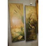 A PAIR OF TALL VINTAGE OIL PAINTINGS OF WATERFOWL SIGNED S MACHIN 1890