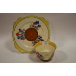 CLARICE CLIFF - A CROCUS BOWL TOGETHER WITH A CAKE PLATE A/F