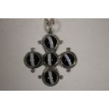 A LARGE SILVER AND AGATE PENDANT ON CHAIN