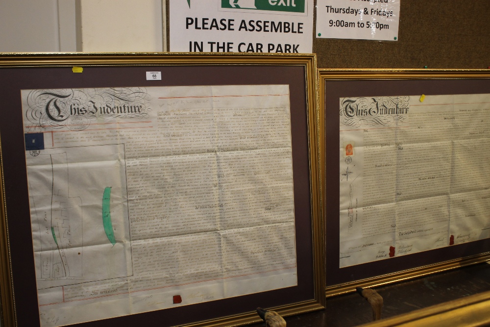 TWO LARGE FRAMED AND GLAZED INDENTURES