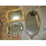 TWO GILT FRAMED MIRRORS TOGETHER WITH A SHAPED MIRROR (3)