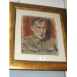 R. E. BIRD (XX-XXI). World War II portrait of a soldier, named and titled verso, mixed media, framed