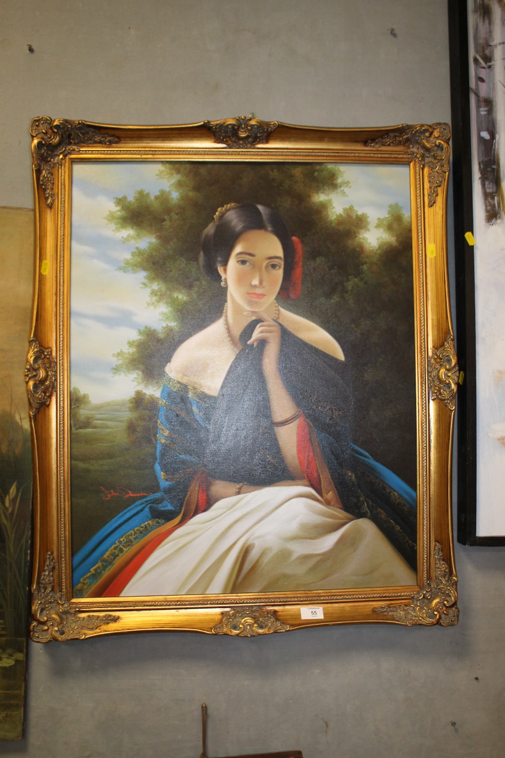 A FRAMED MODERN PORTRAIT OF A WOMAN SIGNED LOWER LEFT