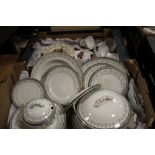 TWO TRAYS OF ASSORTED CERAMICS TO INCLUDE A BUNNYKINS CLOCK, WINDSOR CHINA ETC