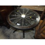 AN UNUSUAL 'SHIPS WHEEL' GLASS OCCASIONAL TABLE DIA. 63.5 CM