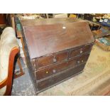 A 19TH CENTURY OAK COUNTRYMADE BUREAU W 103 CM