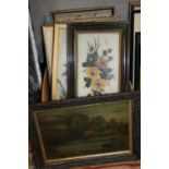 A COLLECTION OF ASSORTED WATERCOLOURS AND PAINTINGS TO INCLUDE FLORAL OILS ETC