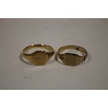 AN 18CT GOLD SIGNET RING TOGETHER WITH A 9CT EXAMPLE A/F