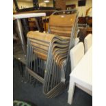 A SET OF TEN RETRO PLY AND METAL STACKING CHAIRS