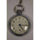 A VINTAGE INGERSOL POCKET WATCH ON CHAIN