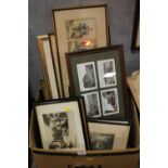 A BOX OF ASSORTED PICTURES AND PRINTS TO INCLUDE SIGNED ETCHINGS